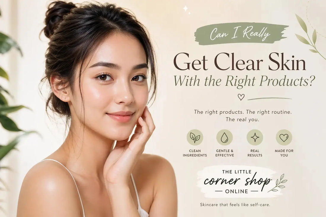 Woman with clear skin because of the right skin care products