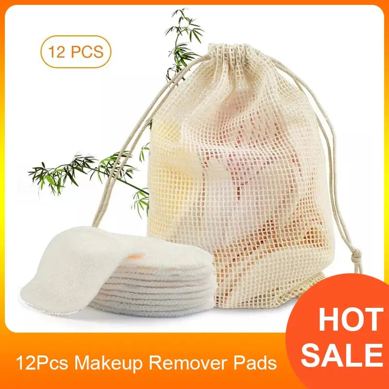 12Pcs Reusable Bamboo Makeup Remover Pads with Storage Bag eprolo