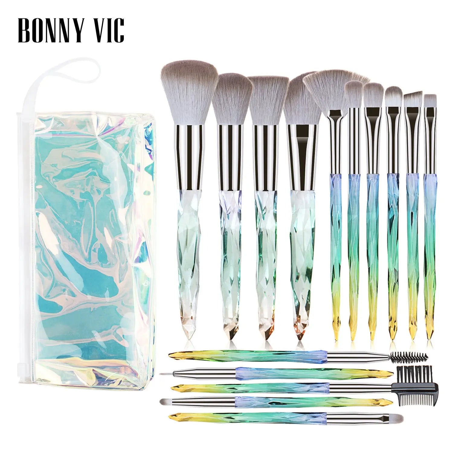 15 Pcs 15 Pcs Diamond Crystal Makeup Brush Set | Professional Makeup Tools for Foundation & Eyeshadow eprolo