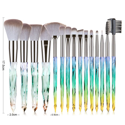 15 Pcs 15 Pcs Diamond Crystal Makeup Brush Set | Professional Makeup Tools for Foundation & Eyeshadow eprolo