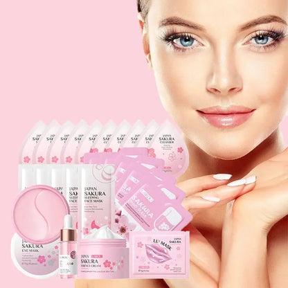 24pcs Sakura Skin Care Set Eye & Lip Masks Serum Nud Masks Cleanser Toner Essence Cream Moisturizing Smoothing Nourishing Beauty eprolo
