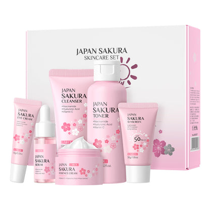 LAIKOU Cherry Blossom Skin Care Six-piece Cleansing Essence Eye Cream Cream Toner sunscreen Cross-border