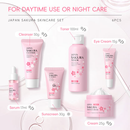 LAIKOU Cherry Blossom Skin Care Six-piece Cleansing Essence Eye Cream Cream Toner sunscreen Cross-border