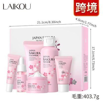 LAIKOU Cherry Blossom Skin Care Six-piece Cleansing Essence Eye Cream Cream Toner sunscreen Cross-border
