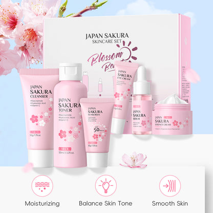 LAIKOU Cherry Blossom Skin Care Six-piece Cleansing Essence Eye Cream Cream Toner sunscreen Cross-border