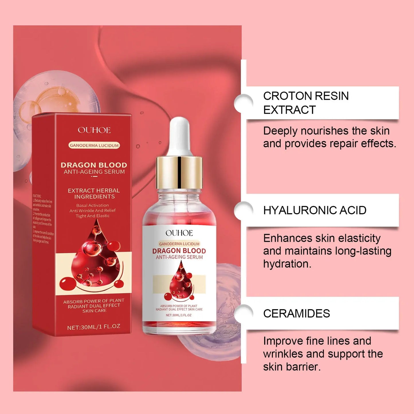 OUHOE Dragon Blood Essence – Hydrating & Firming Facial Serum eprolo