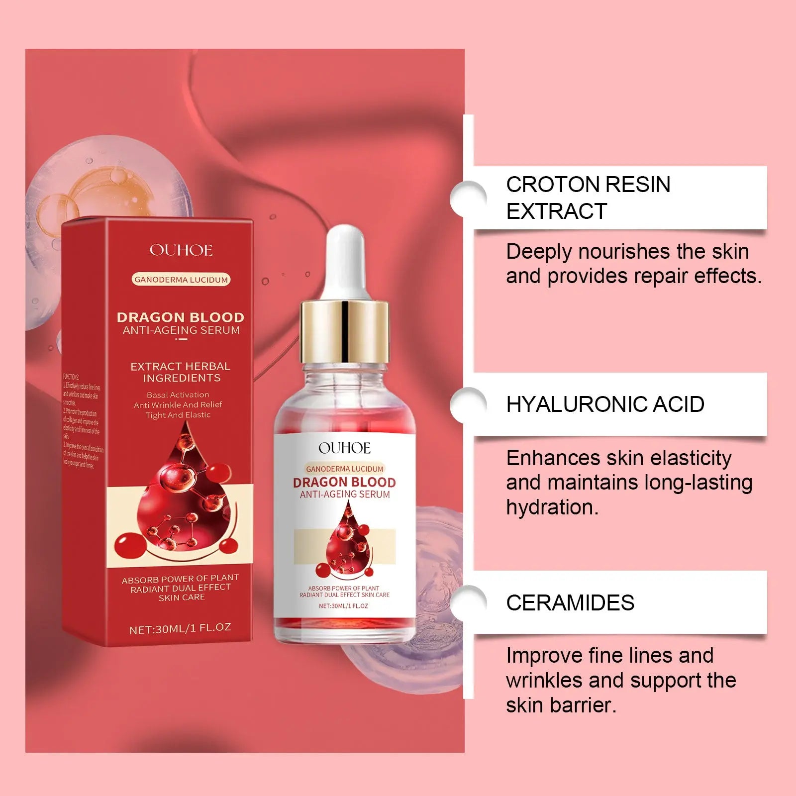 OUHOE Dragon Blood Essence – Hydrating & Firming Facial Serum eprolo
