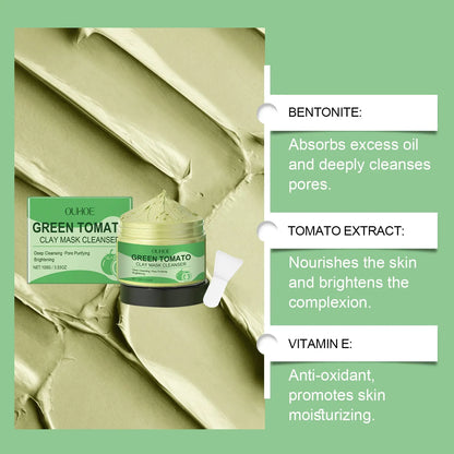 OUHOE Green Tomato Clay Mask – Detoxifying, Hydrating & Pore Cleanser eprolo